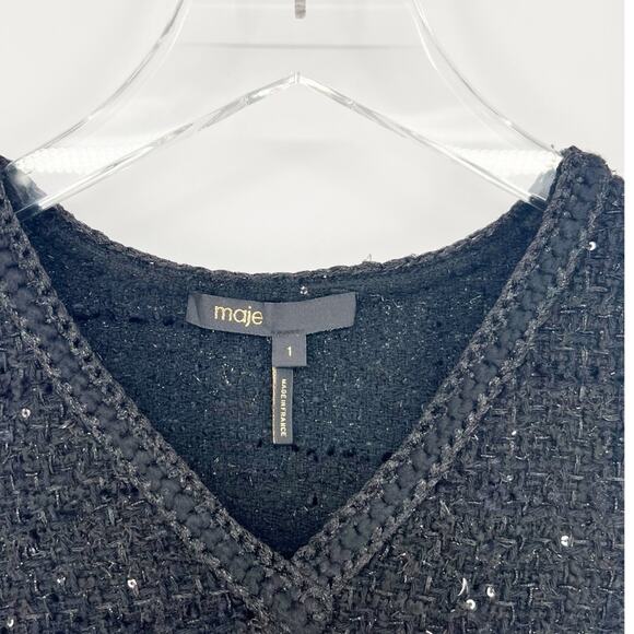 MAJE V-Neck Tweed Sequin Tank Top S (1) Black - Picture 5 of 6